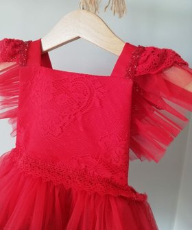 Kanten romper overal met ruffles rood Luxe Handgemaakt 50 -98 Fotoshoot tip