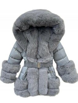 Winterjas Grijs luxe met faux Fur 116-164