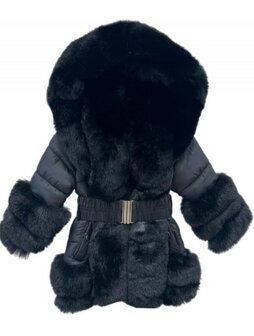 Winterjas zwart luxe met faux Fur 116-164