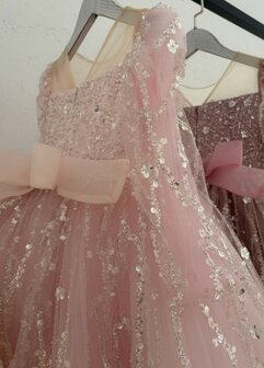 Feestjurk roze sparkle lange mouw 92 tm 140