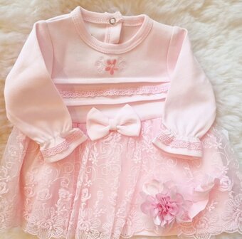 babyjurkje roze Jersy met haarband  