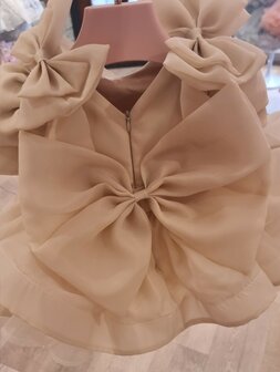 Organza beige jurk met grote strik 