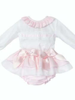 Set Girl Roze wit frilly skirt 