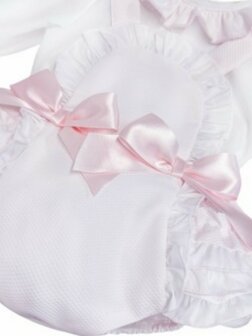 Set overal ruffle roze wit 