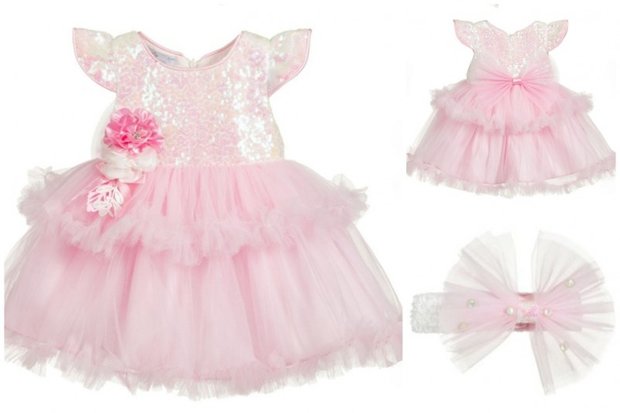 Roze baby feestjurk met bijpassende haarband  