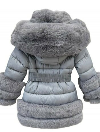 Winterjas Grijs luxe met faux Fur 116-164