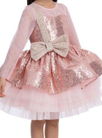 Roze glitterjurk met gouden strik  92 tm 128 