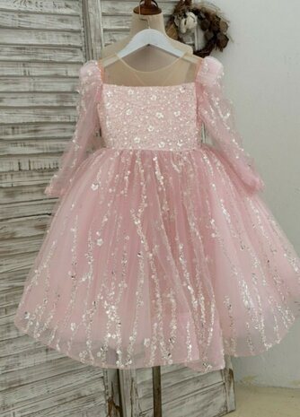 Feestjurk roze sparkle lange mouw 92 tm 140