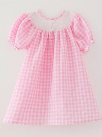 Farm Pink Smocking geborduurde meisjesjurk