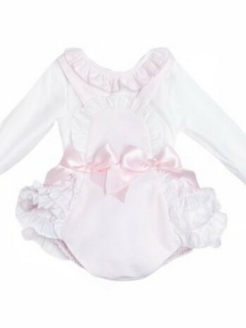 Set overal ruffle roze wit 